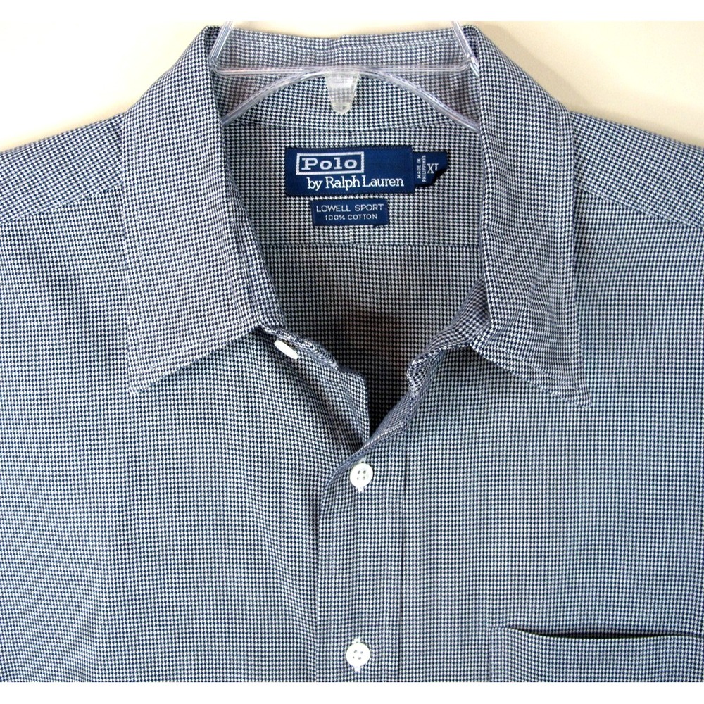 Polo Ralph Lauren Men's XL Lowell Sport Shirt Blue/Gray Long Sleeve Houndstooth